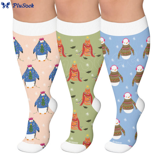 Plusock Plus Size Christmas Penguin Compression Socks - image 0