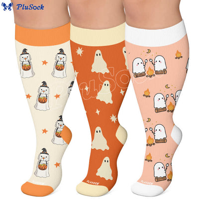 Plusock Plus Size Ghosts Pumpkins Campfire Compression Socks - image 0