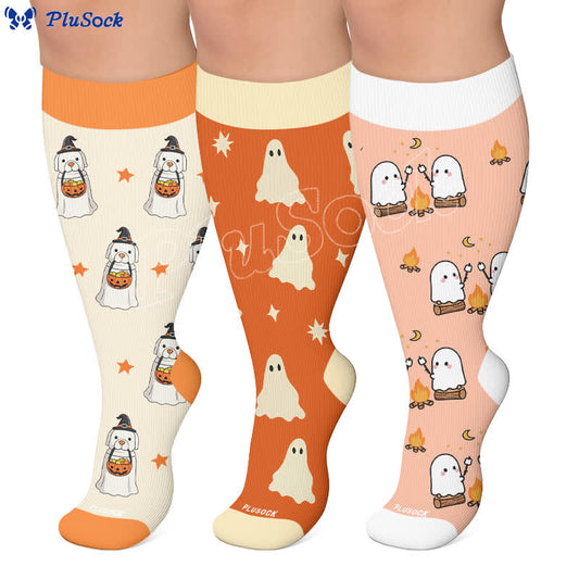 Plusock Plus Size Ghosts Pumpkins Campfire Compression Socks - image 0