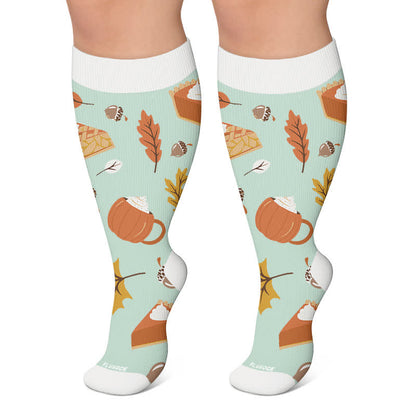 Plusock Plus Size Autumn Cats Hedgehogs Compression Socks - Green - 4XL - image 6