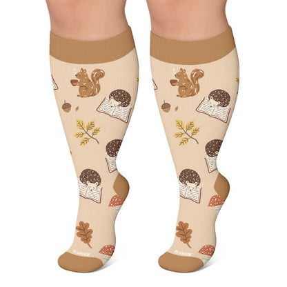 Plusock Plus Size Autumn Cats Hedgehogs Compression Socks - Khaki - 4XL - image 5