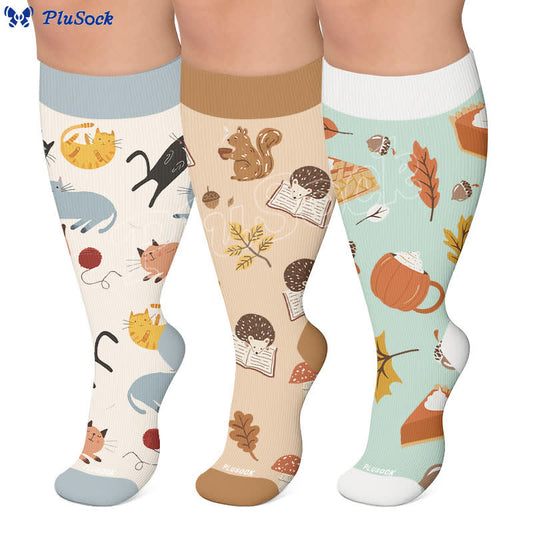 Plusock Plus Size Autumn Cats Hedgehogs Compression Socks - image 0