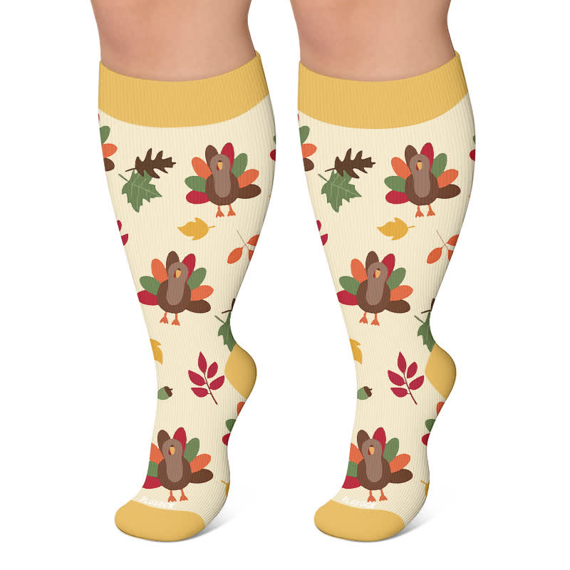 Plusock Plus Size Turkey Leaf Compression Socks - Apricot - 4XL - image 4