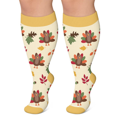 Plusock Plus Size Turkey Leaf Compression Socks - Apricot - 4XL - image 4