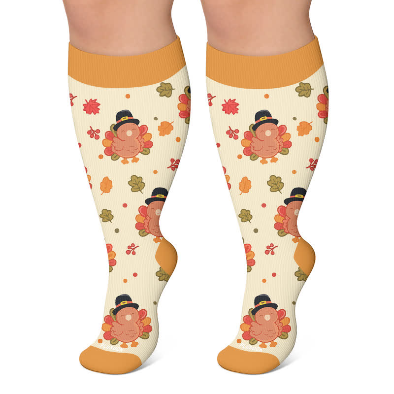 Plusock Plus Size Turkey Leaf Compression Socks - Orange - 4XL - image 5
