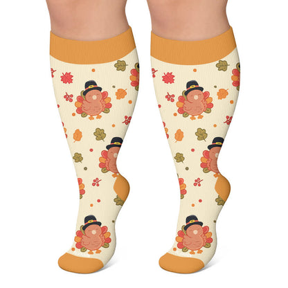 Plusock Plus Size Turkey Leaf Compression Socks - Orange - 4XL - image 5