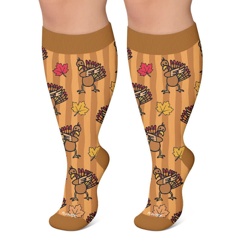 Plusock Plus Size Turkey Leaf Compression Socks - Brown - 4XL - image 6