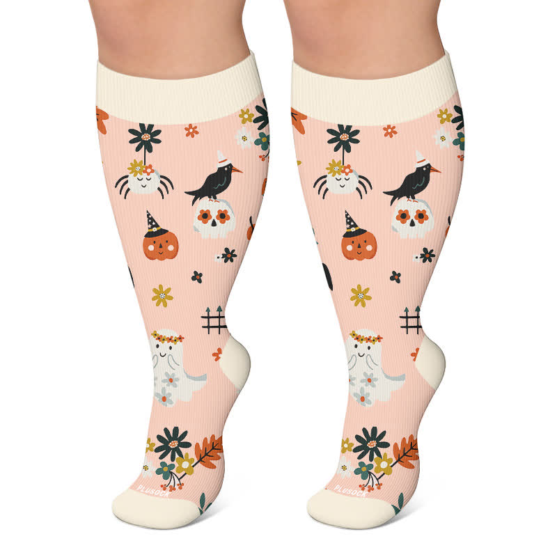 Plusock Plus Size Pumpkins Black Cats Compression Socks - Pink - 4XL - image 6