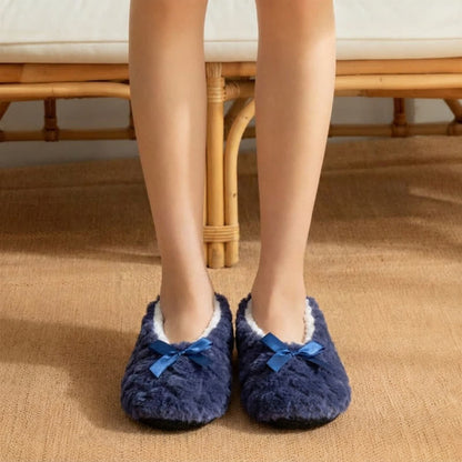 Plusock Multi-Color Satin Bow Plush House Slipper Socks - Navy Blue - EU38-40(US5-7) - image 1