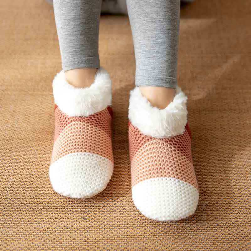 Plusock Color Block Striped Fleece Cuff Slipper Socks - image 1