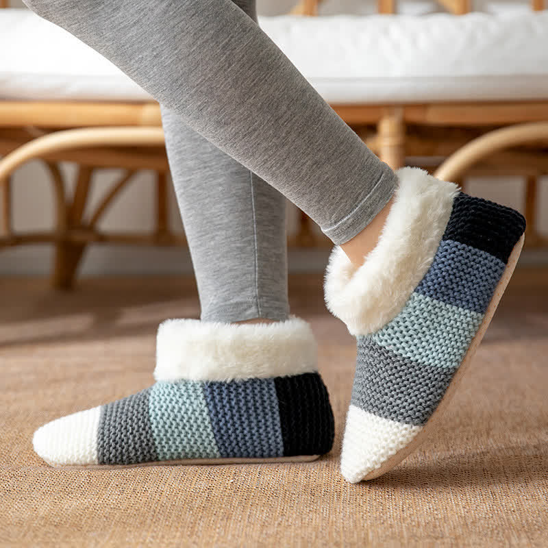 Plusock Color Block Striped Fleece Cuff Slipper Socks - Light Green - EU36-42(US3-8.5) - image 3