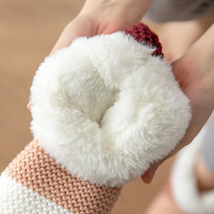 Plusock Color Block Striped Fleece Cuff Slipper Socks - image 2