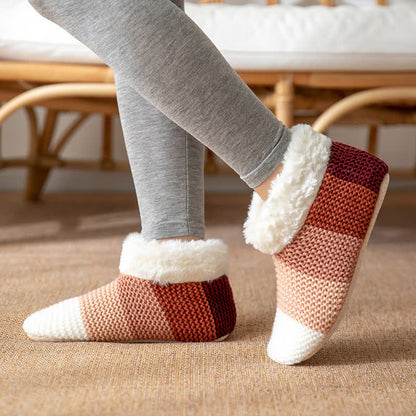 Plusock Color Block Striped Fleece Cuff Slipper Socks - Red - EU36-42(US3-8.5) - image 0
