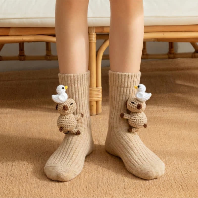 Plusock Pink Axolotl 3D Plush Animal Slipper Socks - Camel - EU43-45(US9-11) - image 3