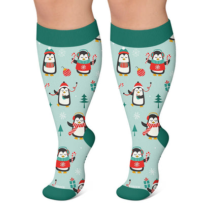 Plusock Plus Size Deer Reindeer Compression Socks - Green - 4XL - image 6