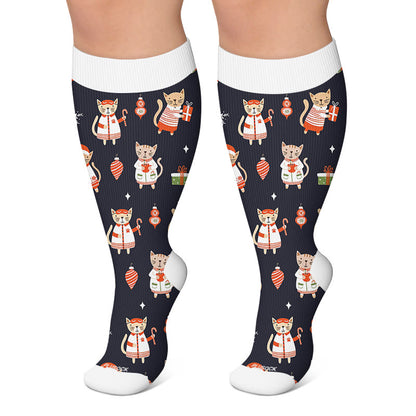 Plusock Plus Size Deer Reindeer Compression Socks - Black - 4XL - image 4
