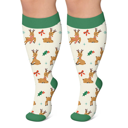 Plusock Plus Size Deer Reindeer Compression Socks - Beige - 4XL - image 5