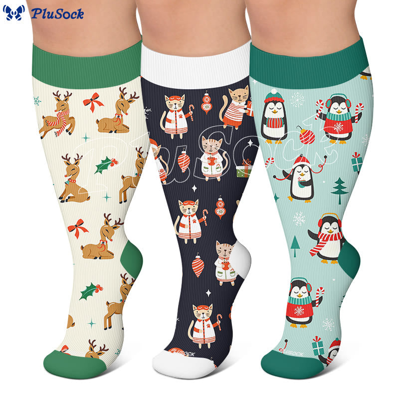Plusock Plus Size Deer Reindeer Compression Socks - image 0