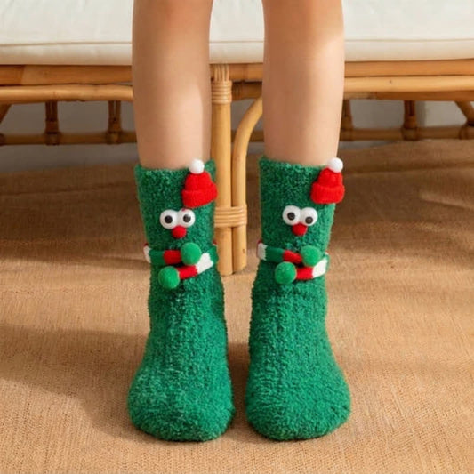 Plusock Christmas Coral Fleece Magnet Hand Crew Socks (2 Pairs) - Green - EU36-43 (US3-9) - image 0