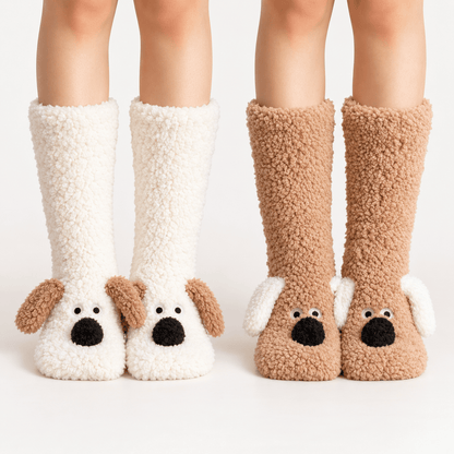 Plusock Cozy Puppy Sherpa Home Slipper Socks(2 Pairs) - image 2