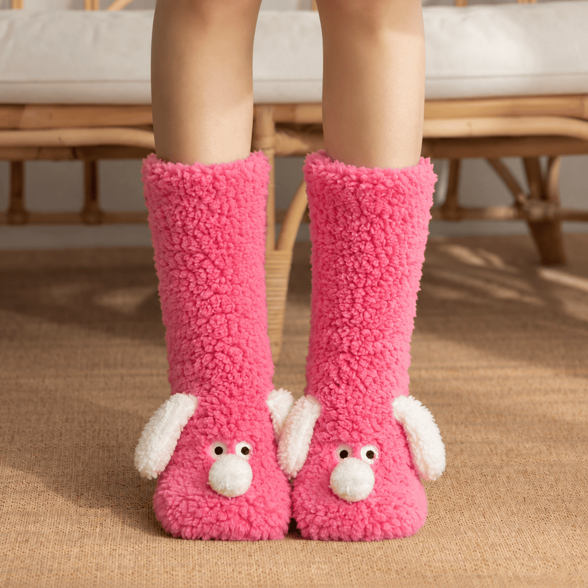Plusock Cozy Puppy Sherpa Home Slipper Socks(2 Pairs) - Rose - EU36-43(US3-9) - image 6