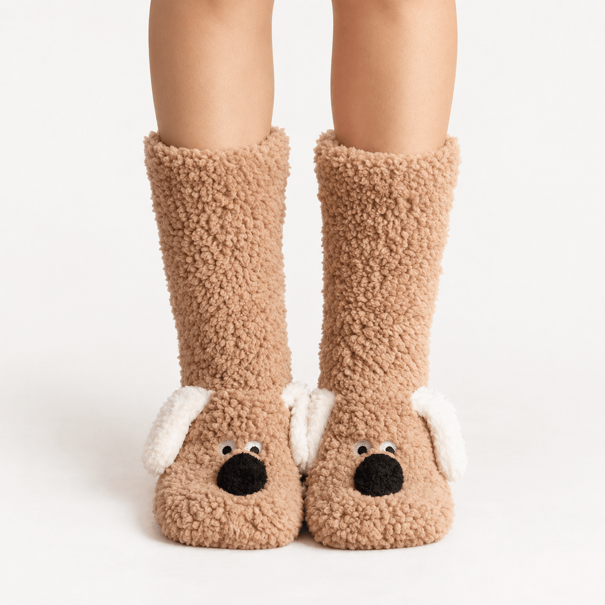 Plusock Cozy Puppy Sherpa Home Slipper Socks(2 Pairs) - Khaki - EU36-43(US3-9) - image 5