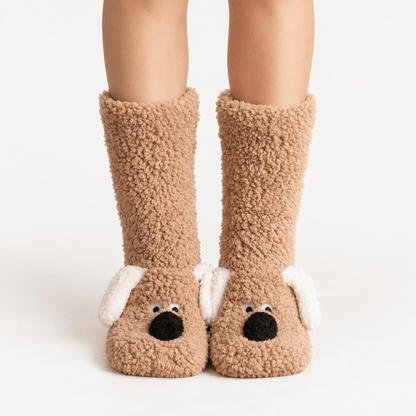 Plusock Cozy Puppy Sherpa Home Slipper Socks(2 Pairs) - Khaki - EU36-43(US3-9) - image 5