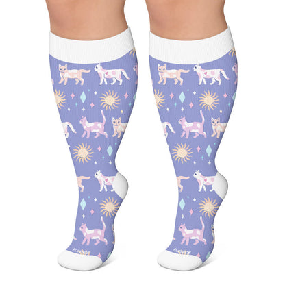 Plusock Christmas Sleepy Cat Cocoa Mug Compression Socks - Light Purple - 4XL - image 4