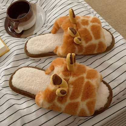 Plusock Giraffe Print Plush Open-Toe House Slippers - image 1
