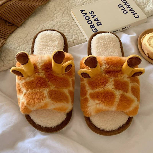 Plusock Giraffe Print Plush Open-Toe House Slippers - Multicolor - EU40-41(US6-6.5) - image 0