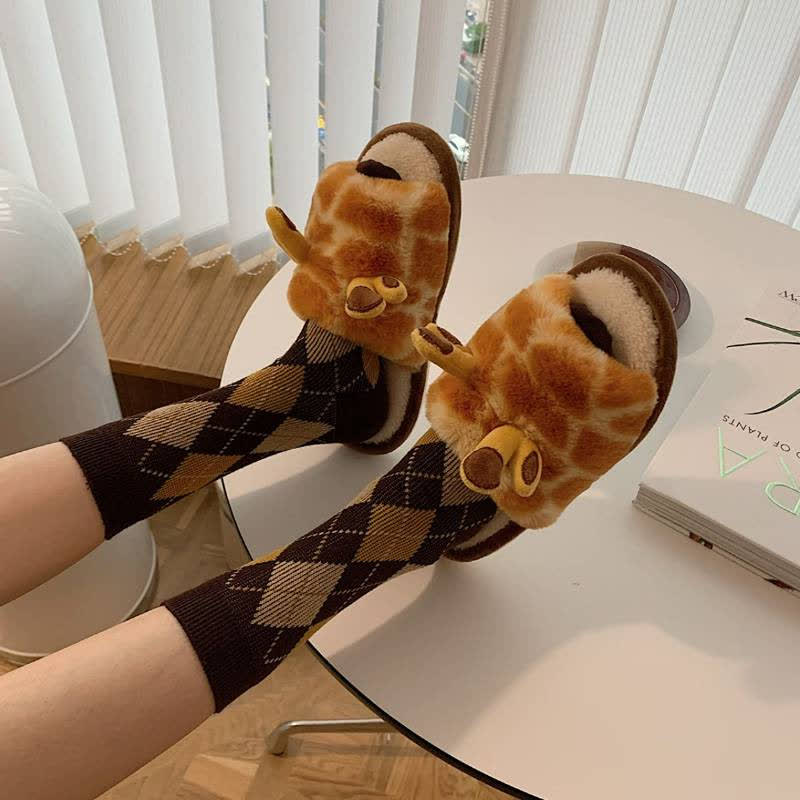 Plusock Giraffe Print Plush Open-Toe House Slippers - image 3
