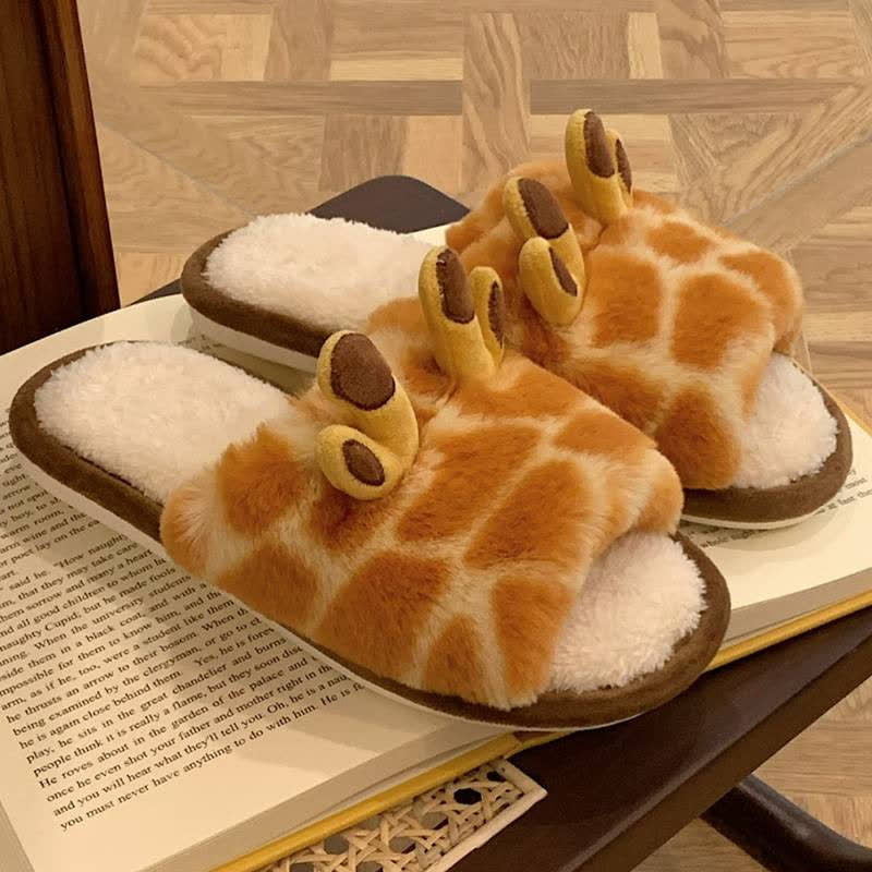 Plusock Giraffe Print Plush Open-Toe House Slippers - image 4