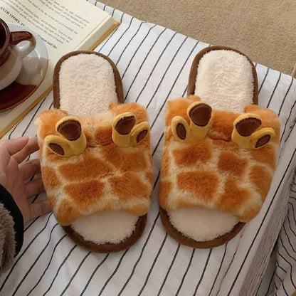 Plusock Giraffe Print Plush Open-Toe House Slippers - image 5