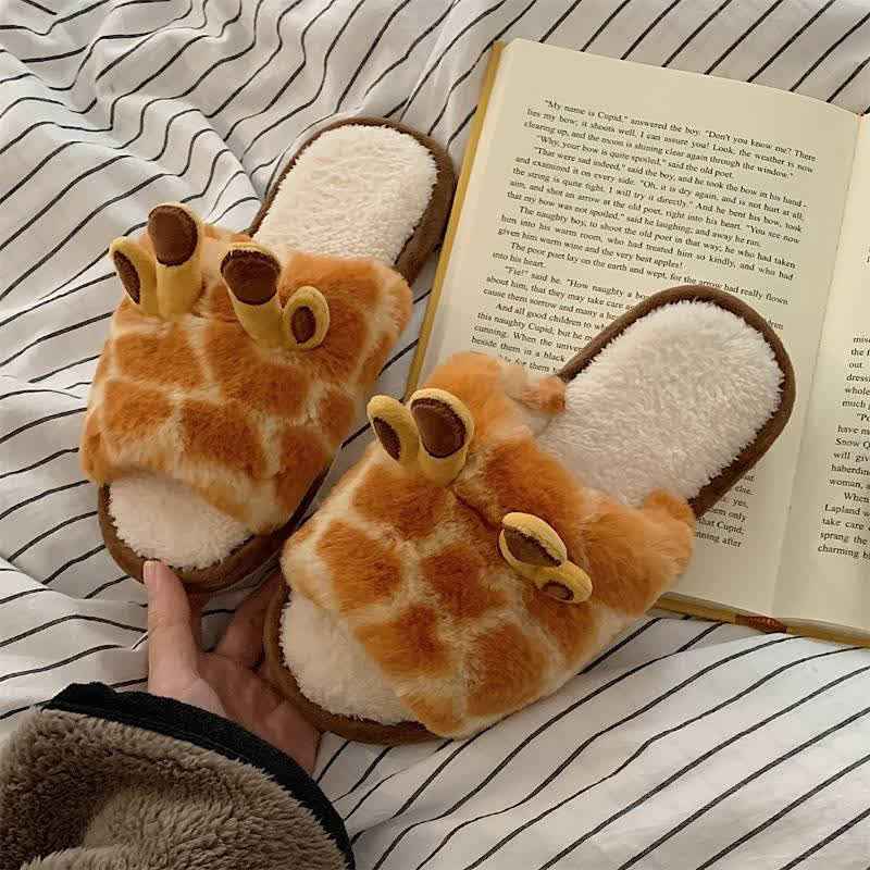 Plusock Giraffe Print Plush Open-Toe House Slippers - image 6