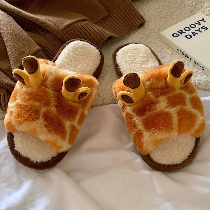 Plusock Giraffe Print Plush Open-Toe House Slippers - image 2