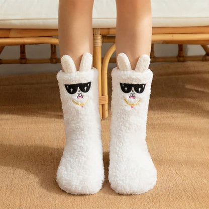 Plusock Blue Sunglasses Bunny Plush Slipper Socks - White - EU36-42(US3-8) - image 1