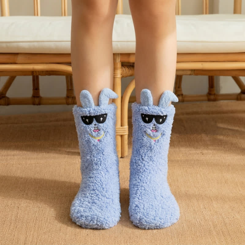 Plusock Blue Sunglasses Bunny Plush Slipper Socks - Blue - EU36-42(US3-8) - image 2