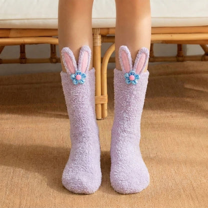 Plusock Assorted Cute Cartoon Accent Fluffy Crew Socks - Light Purple - EU36-39(US3-6) - image 2