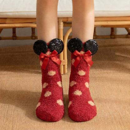 Plusock Assorted Cute Cartoon Accent Fluffy Crew Socks - Red - EU36-39(US3-6) - image 3
