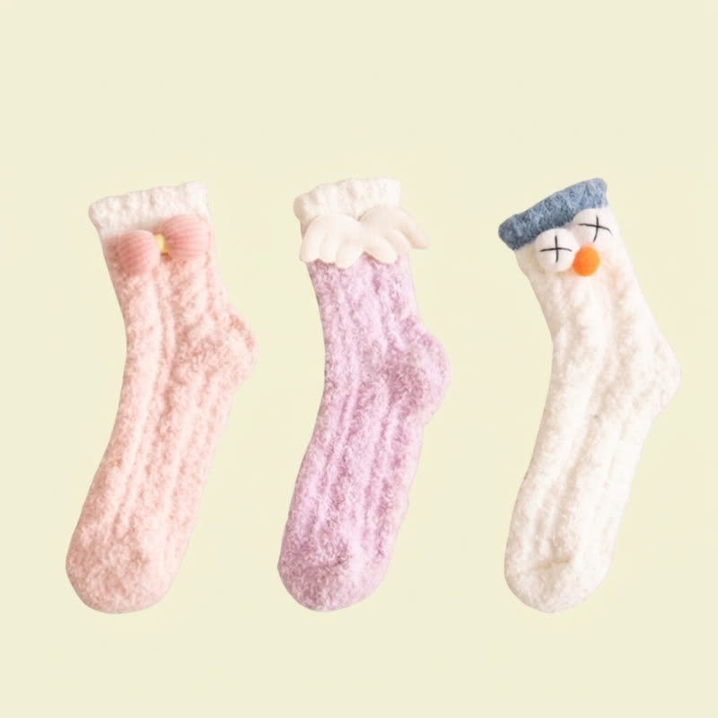 Plusock Christmas Holiday 3D Cartoon Accent Quarter Socks (3 Pairs) - A+B+D - EU36-44(US3-10) - image 4