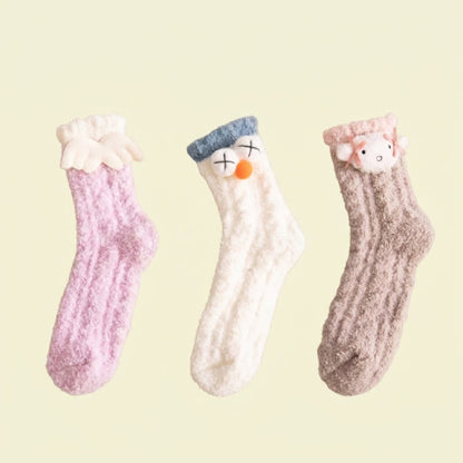 Plusock Christmas Holiday 3D Cartoon Accent Quarter Socks (3 Pairs) - A+B+C - EU36-44(US3-10) - image 3