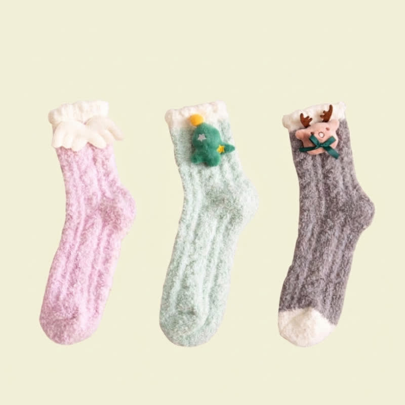 Plusock Christmas Holiday 3D Cartoon Accent Crew Socks (3 Pairs) - A+E+F - EU36-44(US3-10) - image 6