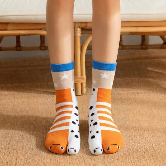 Plusock Cartoon Character Five-Toe Alignment Socks (4 Pairs) - Orange - EU36-42(US3-8) - image 0