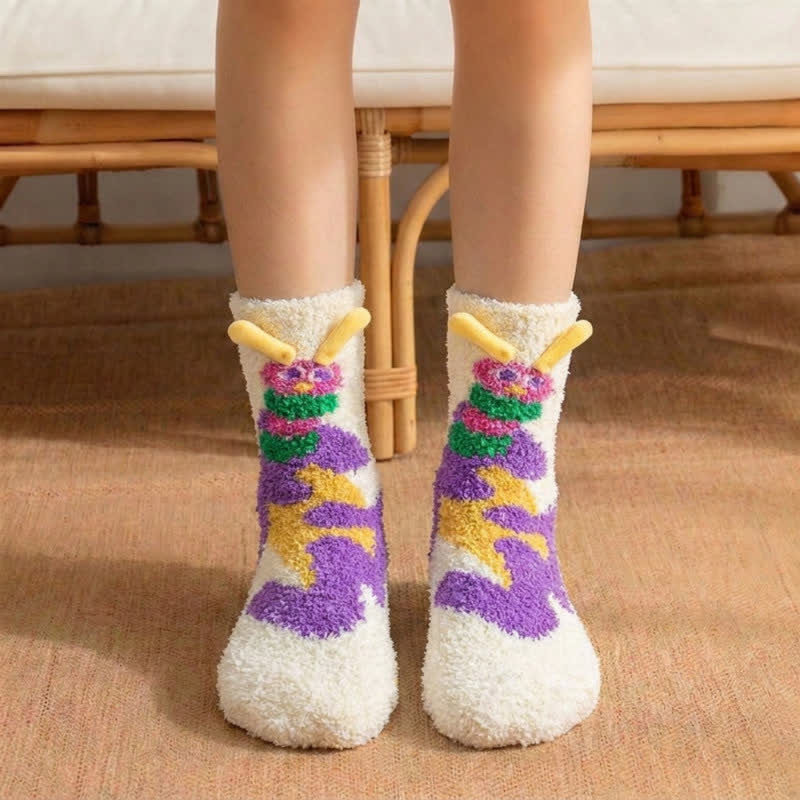 Plusock Striped Angel Wings Plush Slipper Socks - Beige - EU36-42(US3-8.5) - image 1