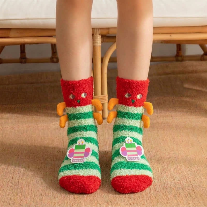 Plusock Striped Angel Wings Plush Slipper Socks - Red - EU36-42(US3-8.5) - image 4