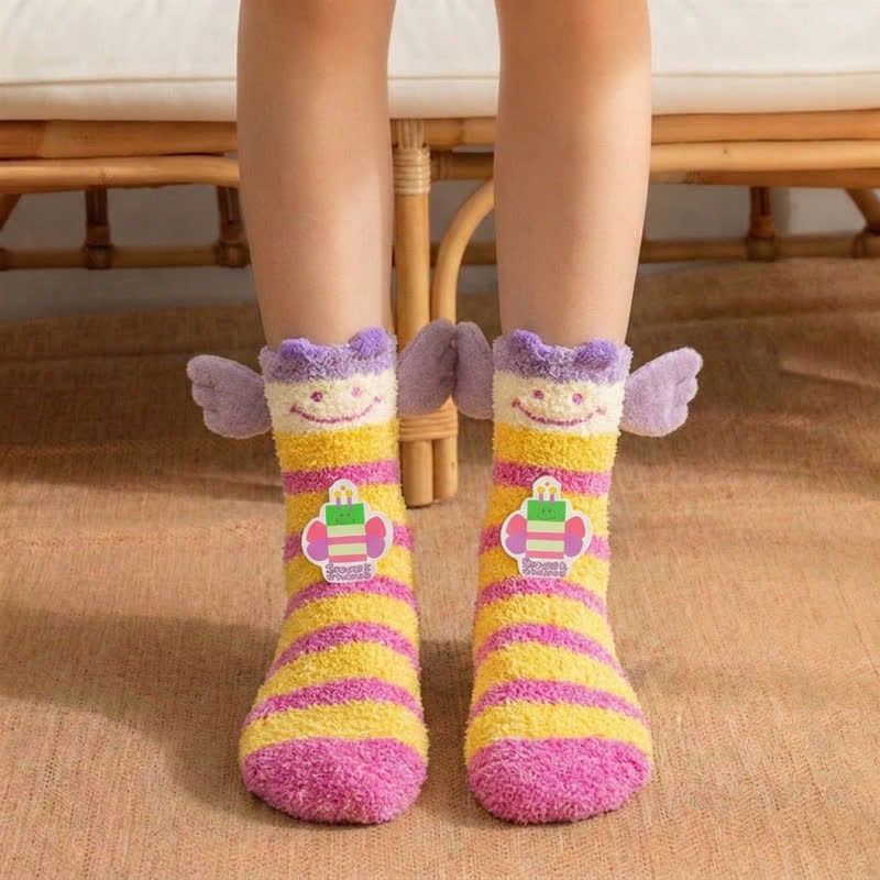 Plusock Striped Angel Wings Plush Slipper Socks - Yellow - EU36-42(US3-8.5) - image 0