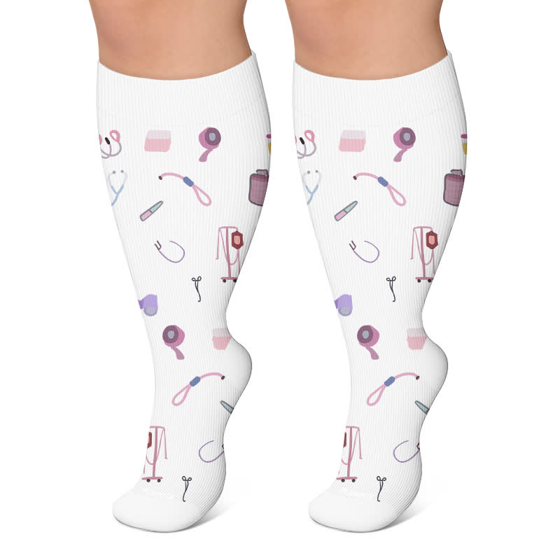 Plusock Plus Size Nurse Coffee Print Compression Socks - White - 4XL - image 4