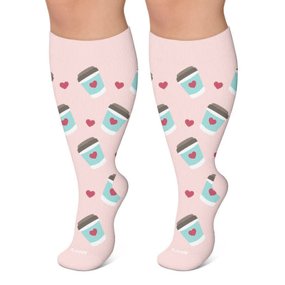 Plusock Plus Size Nurse Coffee Print Compression Socks - Pink - 4XL - image 5
