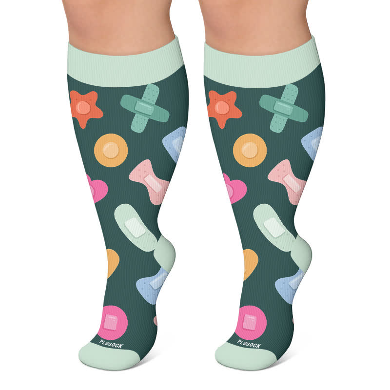 Plusock Plus Size Nurse Coffee Print Compression Socks - Green - 4XL - image 6