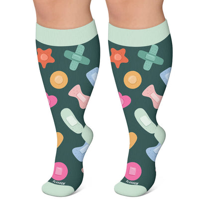 Plusock Plus Size Nurse Coffee Print Compression Socks - Green - 4XL - image 6